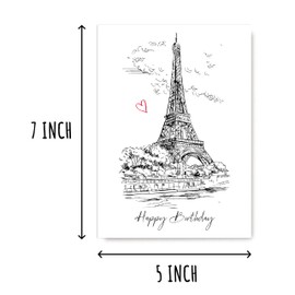 ABSMDesigns Happy Birthday Paris Eiffel Tower Greeting Card - Modern Scenery Card - 5x7 inches