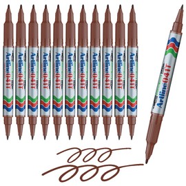 Artline 041T Twin-Nib Permanent Markers | 1 Pen, 2 Points, 3 Line Widths | Permanent | Low Odor | 0.4mm Fine/1.0mm Bullet Tips | Pack of 12 | Brown