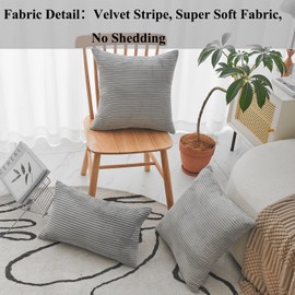 Home Brilliant Striped Velvet Cushion Covers 50cm x 50cm, Grey Cushion Cover Pack of 2, Super Soft Corduroy Cushions for Sofa Bed Couch, 20 Inches, (50 x 50, Light Grey)