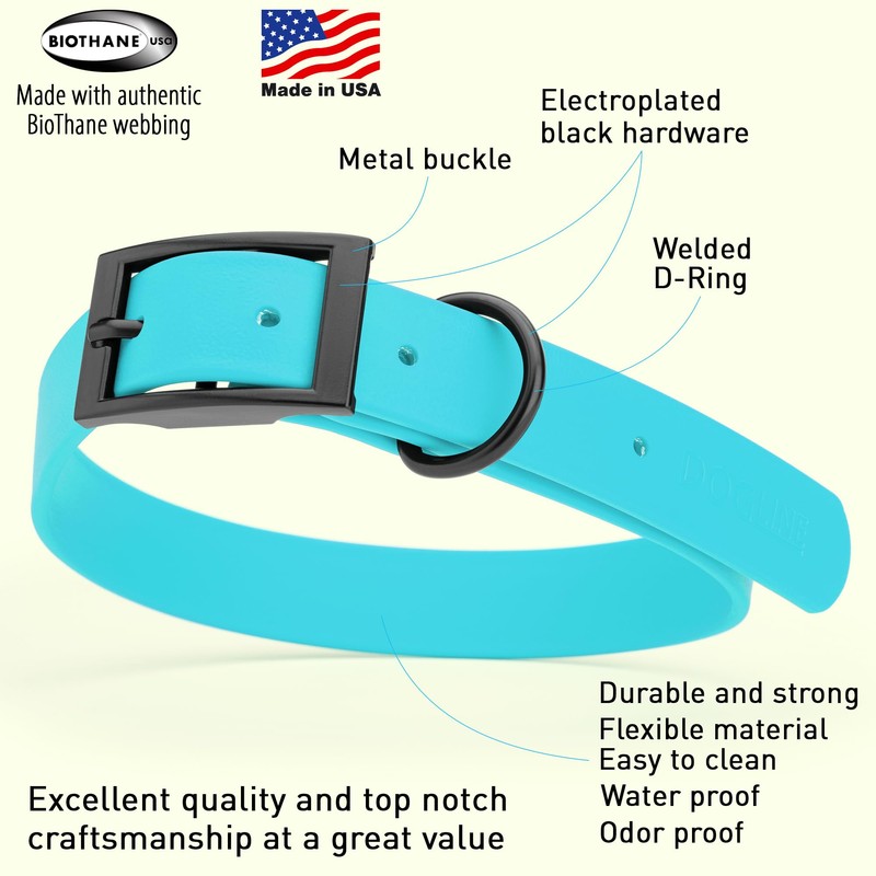 Dogline Biothane Waterproof Dog Collar Strong Coated Nylon Webbing with