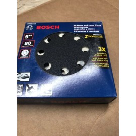 Bosch 80 grit, 5", 127mm, 8 hole hook and loop, sandpaper, 25 pack, 2R5B082