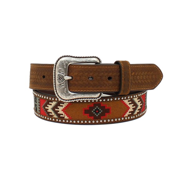 ARIAT Men's Belt Embroidered Inlay Round Conchos, Brown, Large