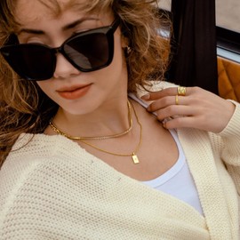 Malibu Sunday 18K Gold Pendant Necklace - 18K Gold Double Layer Necklace with Rectangular Pendant and Zircon Stone | Elegant Minimalist Jewelry for Women, Gift for Her