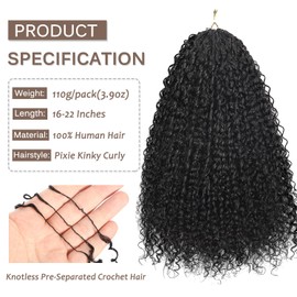 Beauty Youth Afro Kinky Curly Human Crochet Hair - Knotless Pre-Separated Feather-Light Crochet Human Hair Extensions For Braids - 70g/Pack (Kinky Curly Crochet Hair 70g, 18 Inch)
