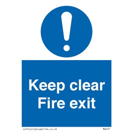 Pack of 5 - Keep Clear Fire Exit Sign - 75mm x 100mm - A7P