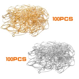 DIY Earring Findings, 200pcs Kidney Ear Wires U-Shaped Earring Hooks Earring Components for Long Dangle Earrings Jewelry Makings - Silver and Gold