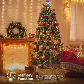 Christmas Tree Lights Indoor with Topper Star, 6.6FT Christmas Lights 16 Strands 448 LEDs with Timer and 8 Modes for Indoor Christmas Tree, Colorful