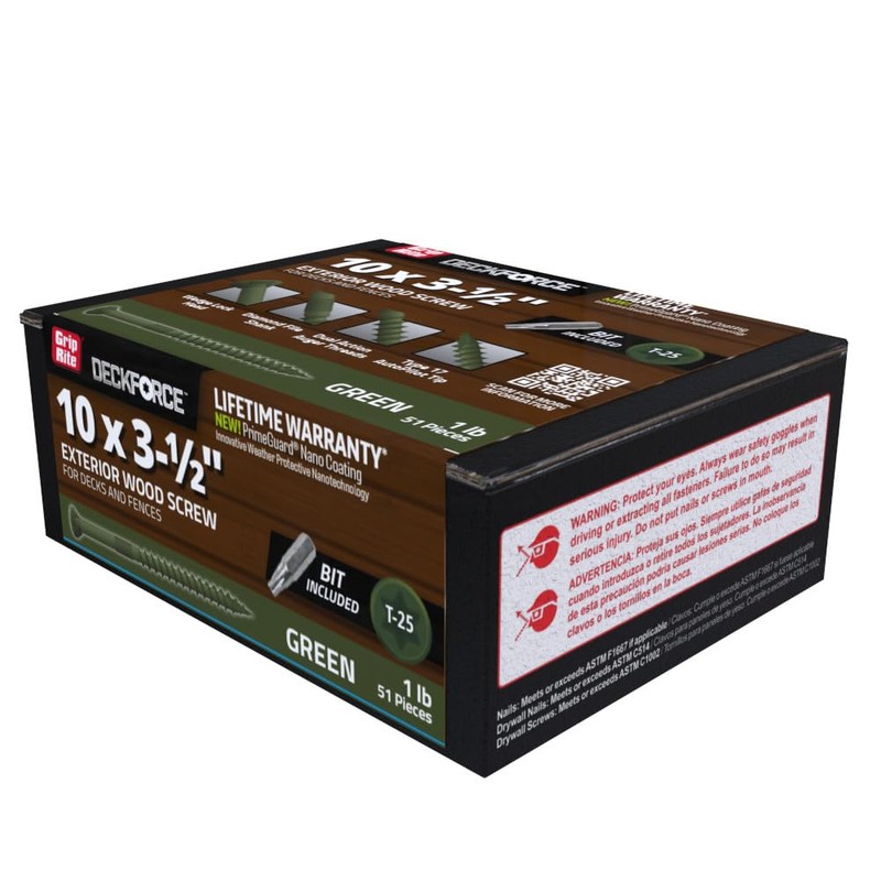Grip-Rite GRDF312STGR1 DeckForce #10 x 3-1/2" Nano Coated Wood Screws,