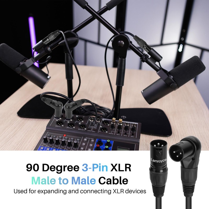 2-Pack Right Angle XLR Microphone Extension Cable Adapter 1.5 Feet,