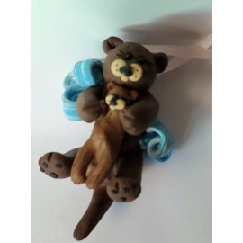 Celtic Forest Clay OTTER Mother and Baby Christmas Ornament HAND MADE Polymer Clay