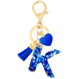 ANHBKAR Royal Blue Initial Keychains for Women with Cute Heart Resin – Alphabet Letter K Keychain for Bag, Backpacks, Purse or Car Key (K-ROYAL)