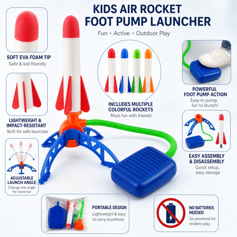 Air Rocket Foot Pump Launcher for Kids – EVA Foam