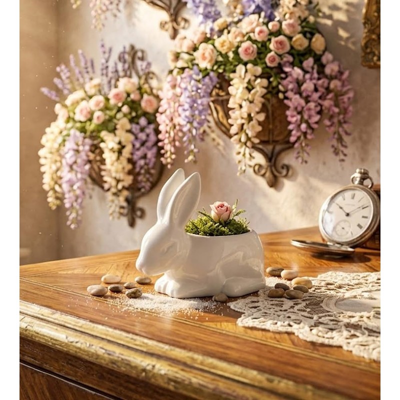 Napco Rabbit Shaped Ceramic Planter/Cache Pot, Small, White