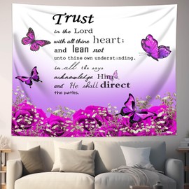 DLTAY Bible Verse Tapestry Wall Hanging Christian Purple Scripture Jesus Floral Butterfly Tapestries for Bedroom Aesthetic Living Room College Dorm Wall Decor (59.1" x 51.2")