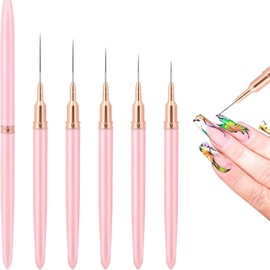 SAHENITEANA Juego de pinceles para uñas Juego de 5 brochas para uñas,5/8/15/20/25mm Pincel Fino para Uñas, Profesionales Pinceles para Uñas Fino de Gel Nail Art Decoracion con Tapa, (Rosa)