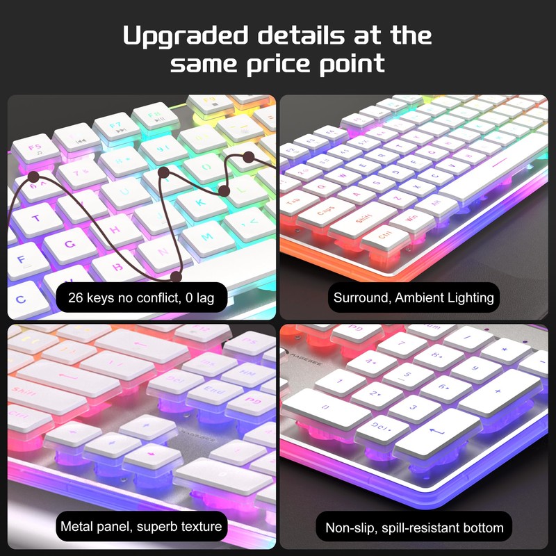 Camiysn Gaming Creamy Keyboard and Mouse, White 104 Keys RGB