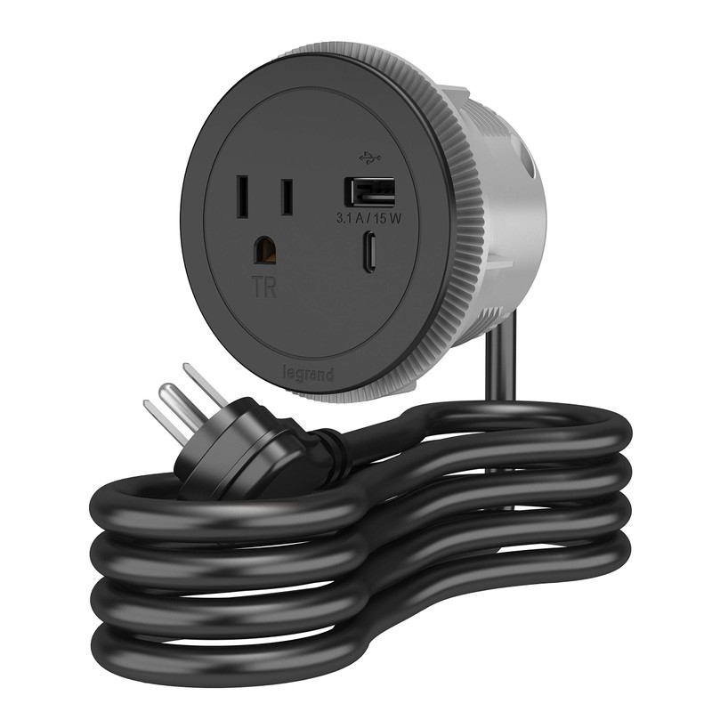 Legrand Wiremold RFPCRUAUC-BK10 Round Furniture Power Center with USB, 1