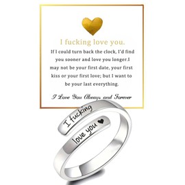 I Fcking Love You Ring For Women, Adjustable Stainless Steel Engraved Heart Spiral Wrap Twist Vintage Promise Rings To My Girlfriend/Wife Birthday Jewelry