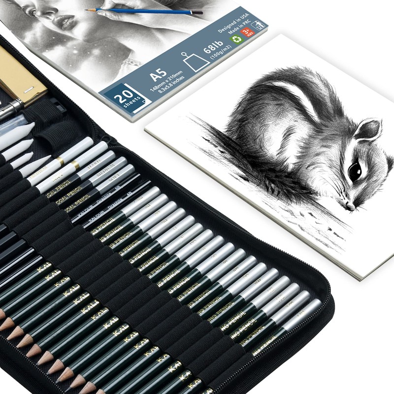 KALOUR 54-Pack Sketch Drawing Pencils Kit with Sketchbook,Include Graphite,Charcoal Pencils