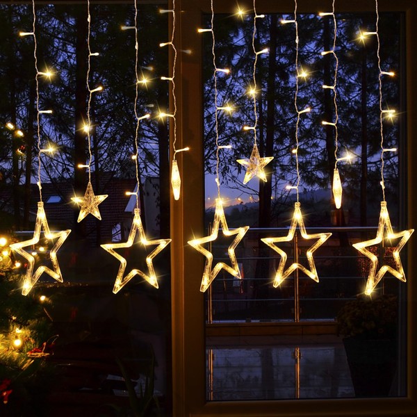 180LEDs 12 Star Curtain Lights, 11ft Christmas Curtain Lights with