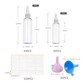 TIANNAIT 8 Pack Plastic Squeeze Bottles 30ml/60ml with Separating Funnel and Blank Labels for Spices Pigment Storage Bottles for Dispensing Sauce Liquids