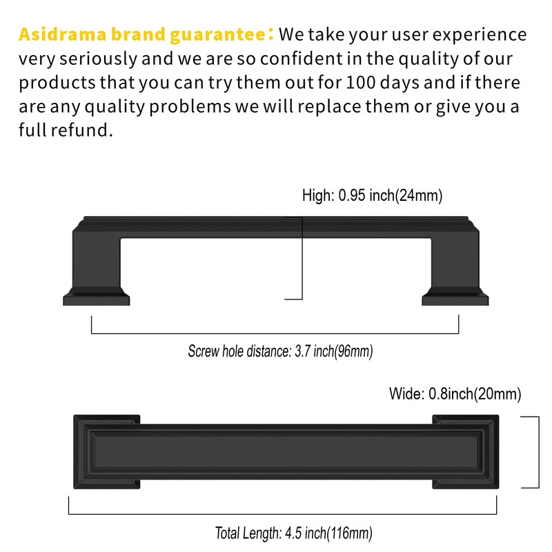 Asidrama 5 Pack 3.75 Inch(96mm) Matte Black Kitchen Cabinet Handles