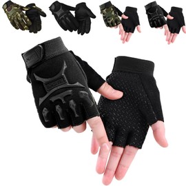 fogman Cycling Gloves, Bicycle Gloves, Anti-Slip, Cute, Stylish, Durable, For Children (M 7-9 Years, Black, Half)