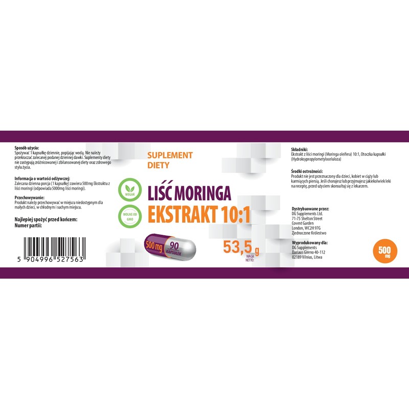 Moringa Leaf 5,000mg Equivalent (500mg 10:1 Extract) 90 Vegan Capsules,