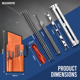 MeasuPro Chainsaw Sharpening Kit - 7 Piece Set with Round Files (5/32", 3/16", 7/32"), Flat File (6"), Handle, Filing Guide, and Travel Pouch - Complete Chainsaw Maintenance and Sharpening Solution