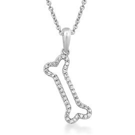 Jewelili Sterling Silver 1/6 Cttw Natural White Round Diamonds Bone Pendant Necklace, 18" Rolo Chain
