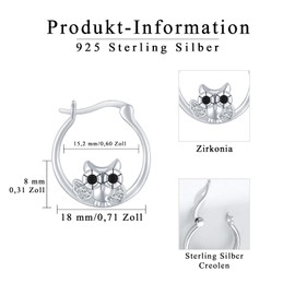 TRISHULA Owl Creole Earrings 925 Sterling Silver Animal Earrings Owl Jewellery Graduate Gift for Women Girls Women Children, Sterling Silver