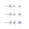 White Cubic Zirconia Studs Earrings Set, 3 Pairs Sterling Silver