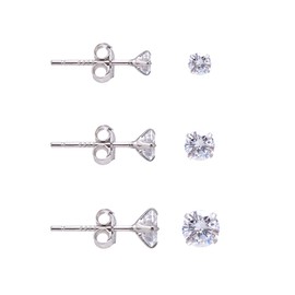 White Cubic Zirconia Studs Earrings Set, 3 Pairs Sterling Silver Earrings Studs 3MM 4MM 5MM