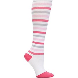 Nurse Mates Women's 12-14 MmHg Compression Over-Calf Support Sock 1 Pair Pack (Pink Grey Stripe)