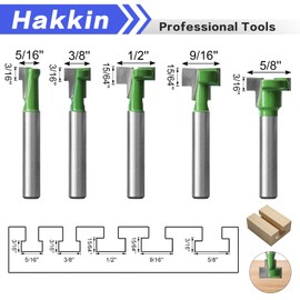 8PCS Keyhole Router Bit Set 1/4" Shank, Hakkin Carbide T-Slot Router Bit Set Woodworking T-Track Grooving Milling Cutters Set for 5/16", 3/8", 1/2", 5/8", 9/16" Hex Bolts, Green
