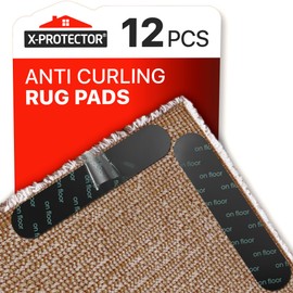 X-Protector Rug Gripper - 12 pcs - Anti-Curling Rug Grippers - Rug Grip Pad - Keeps Your Rug in Place - Carpet Grips with Renewable Gripper Tape - Ideal Rug Tape for All Kinds of Rugs and Carpets!
