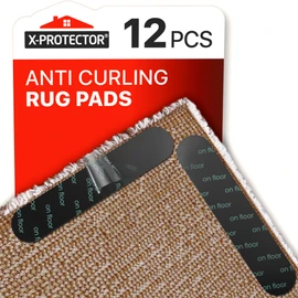 X-Protector Rug Gripper - 12 pcs - Anti-Curling Rug Grippers - Rug Grip Pad - Keeps Your Rug in Place - Carpet Grips with Renewable Gripper Tape - Ideal Rug Tape for All Kinds of Rugs and Carpets!