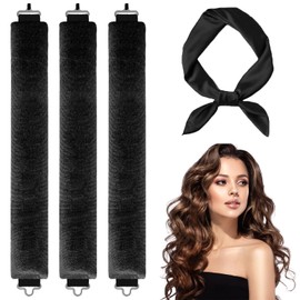 Set of 3 Heat Free Hair Rollers and Hair Dryers for Night - Hair Bands No Heat Salon Waves Overnight Blowout Adjustable Velvet Styling Set (Black)