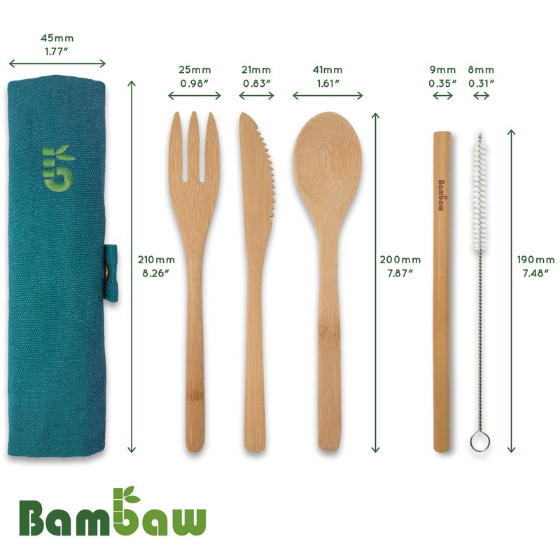 Bamboo Cutlery Set | Eco Travel Set with Carrying Pouch