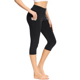 adorence Capri Leggings for Women (3/4 Pants, High Waist, Booty Lifting), Women Capri Pants with Pockets-Black,S