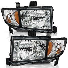 TUSDAR Factory Halogen Headlight Assembly Replacement for 2006-2014 Honda Ridgeline Pickup Truck Black Amber Corner Headlamp, Driver & Passenger Side