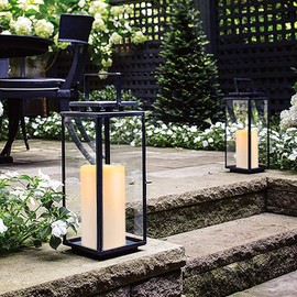 Homemory 4" x 6" Waterproof Outdoor Flameless Candles, Battery Operated Flickering LED Pillar Candles with Remote and Timers for Indoor Outdoor Lanterns, Long Lasting, Large, Set of 2