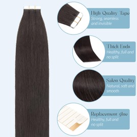 MY-LADY 10pcs Invisible Tape Extensions Human Hair 100% Remy Straight Tape Hair Extensions Seamless for Women Natural Daily #1B Natural Black 16 Inch 15g