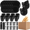 Pinkunn 64 Pcs Wheat Straw Dinnerware Sets with Stainless Steel