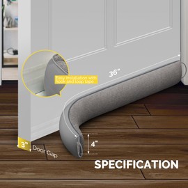 fowong Door Draft Stopper for Bottom of Door 36 Inch Weighted Noise Blocker Soundproofing Draft Guard, Window Breeze Blocker Easy Install, Grey