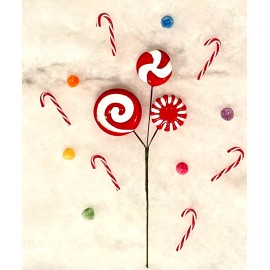 Unbranded Set of 3 Holiday Peppermint Candy Floral Picks Red & White Stripes Ornament NEW