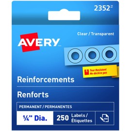 Avery Hole Reinforcements Dispenser, Clear, 250/Pack (2352)