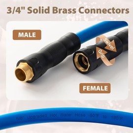 5/8" Hot/Cold Water Hose 50ft, -50℉ To 190℉ Heavy Duty,Flexible,Burst 600 Psi 3/4" Brass Fittings with Swivel Grip Handle for Outdoor,Yard, Farm, Blue