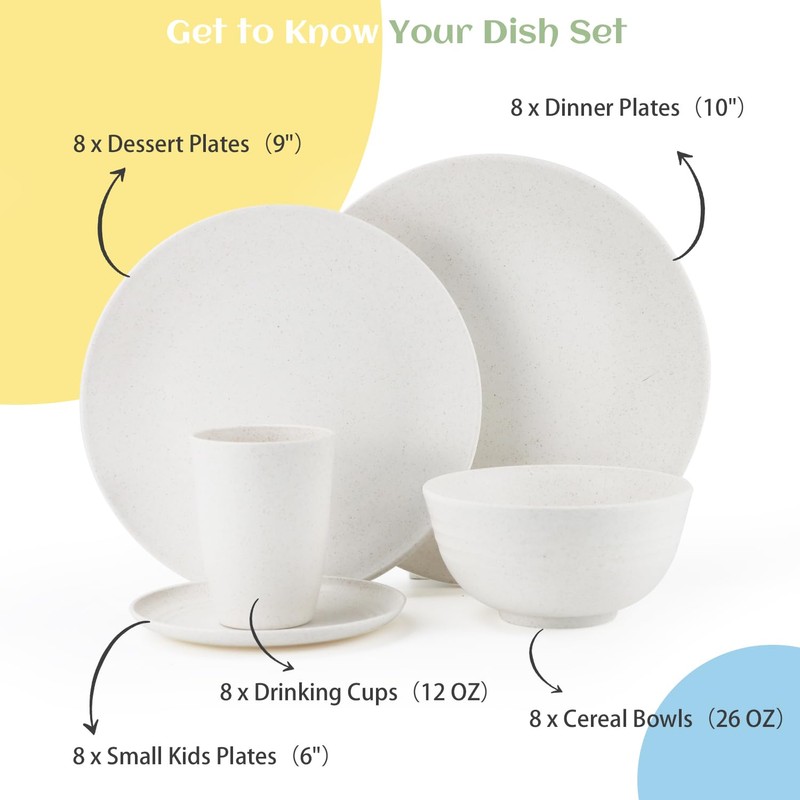 Homienly Wheat Straw Dinnerware Set,40-Piece Dish Set for 8, Dinner