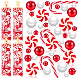 ZHWKMYP - 240 piezas de relleno de jarrón de Navidad, perlas de bastón de caramelo blancas y rojas, relleno de Navidad, perlas de imitación flotantes para decoración de mesa del hogar